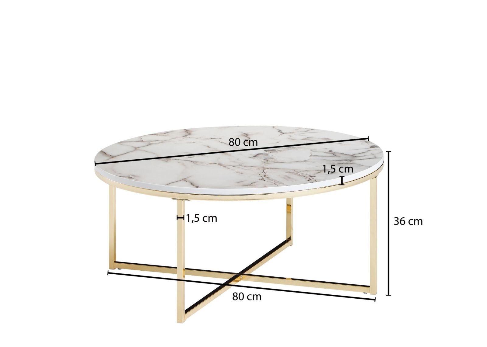Couchtisch - weiß-gold - Marmor-Optik - 80 cm