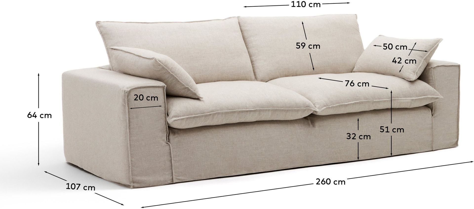 Kave Home Anarela Beige 3-Zitsbank