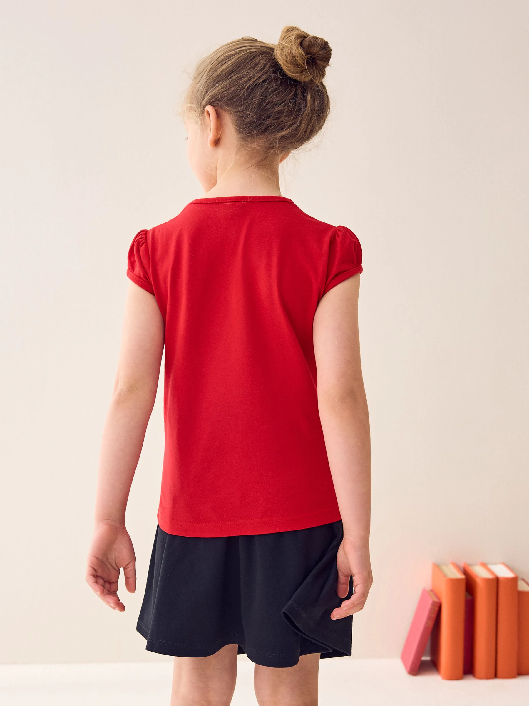 Rood - 2 -pack T-shirts met pofmouwen (3-16jaar)