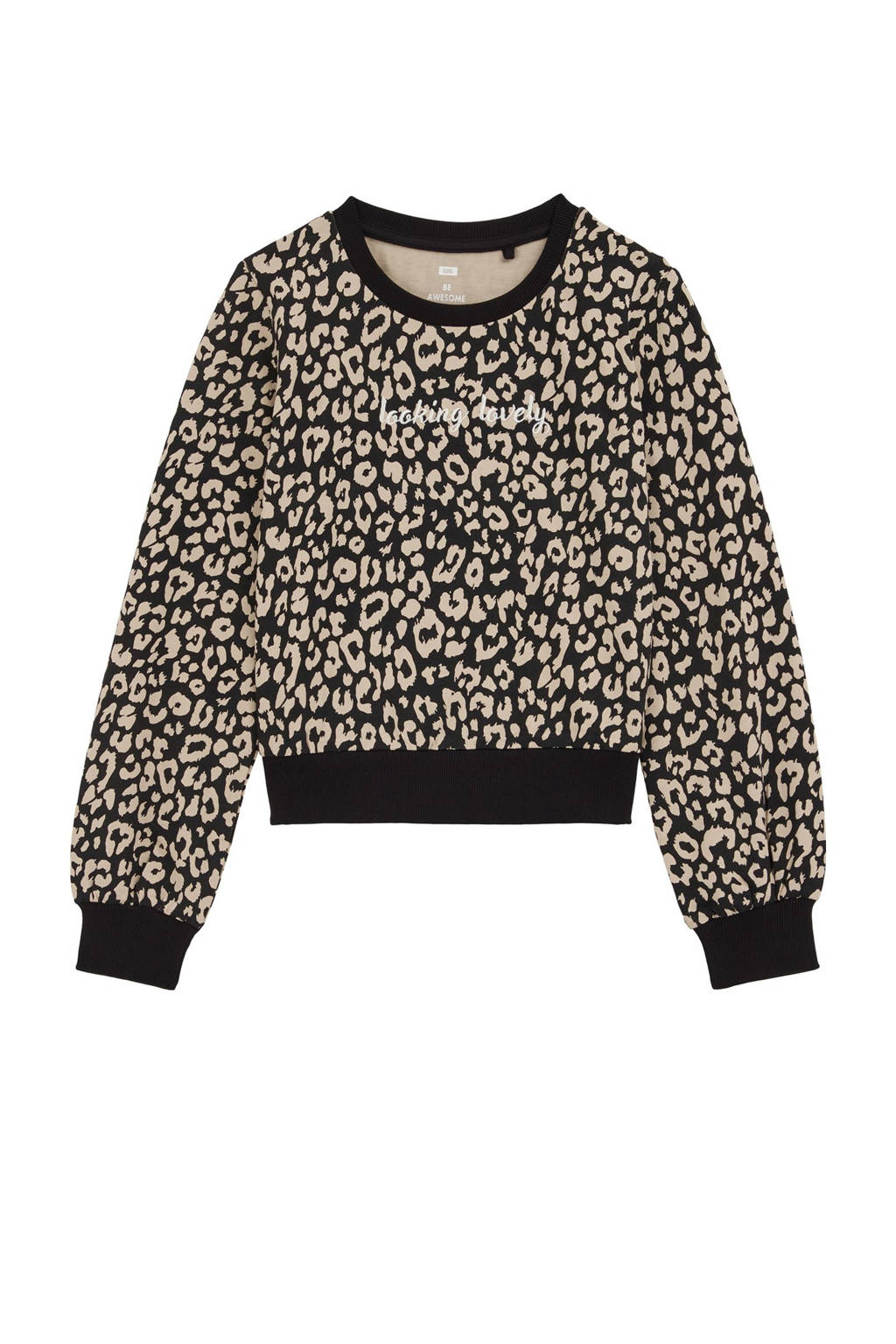 WE Fashion gebloemde sweater black uni