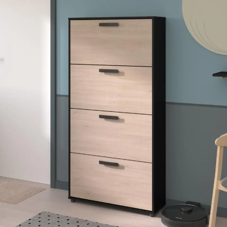 Schoenenkast Celestia met vier deuren - eikdecor/zwart
