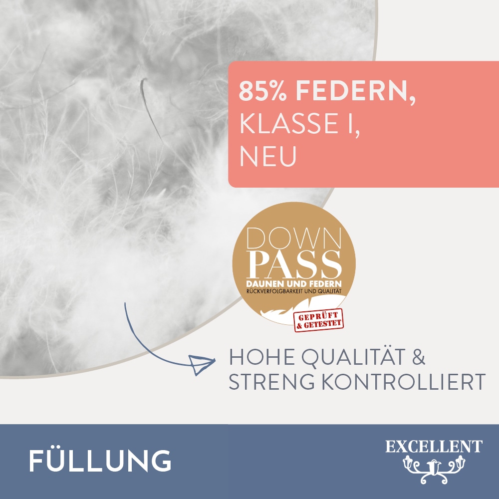 Excellent Kopfkissen »Venedig« Füllung: weisseneueFedernundDaunenKlasseI85Federn15Daunen Spar-Set, 2 Kopfkissen, 1 Stk. tlg. Kopfkissen 40x40, 40x80, 80x80, allergiker geeignet (Hausstaub)