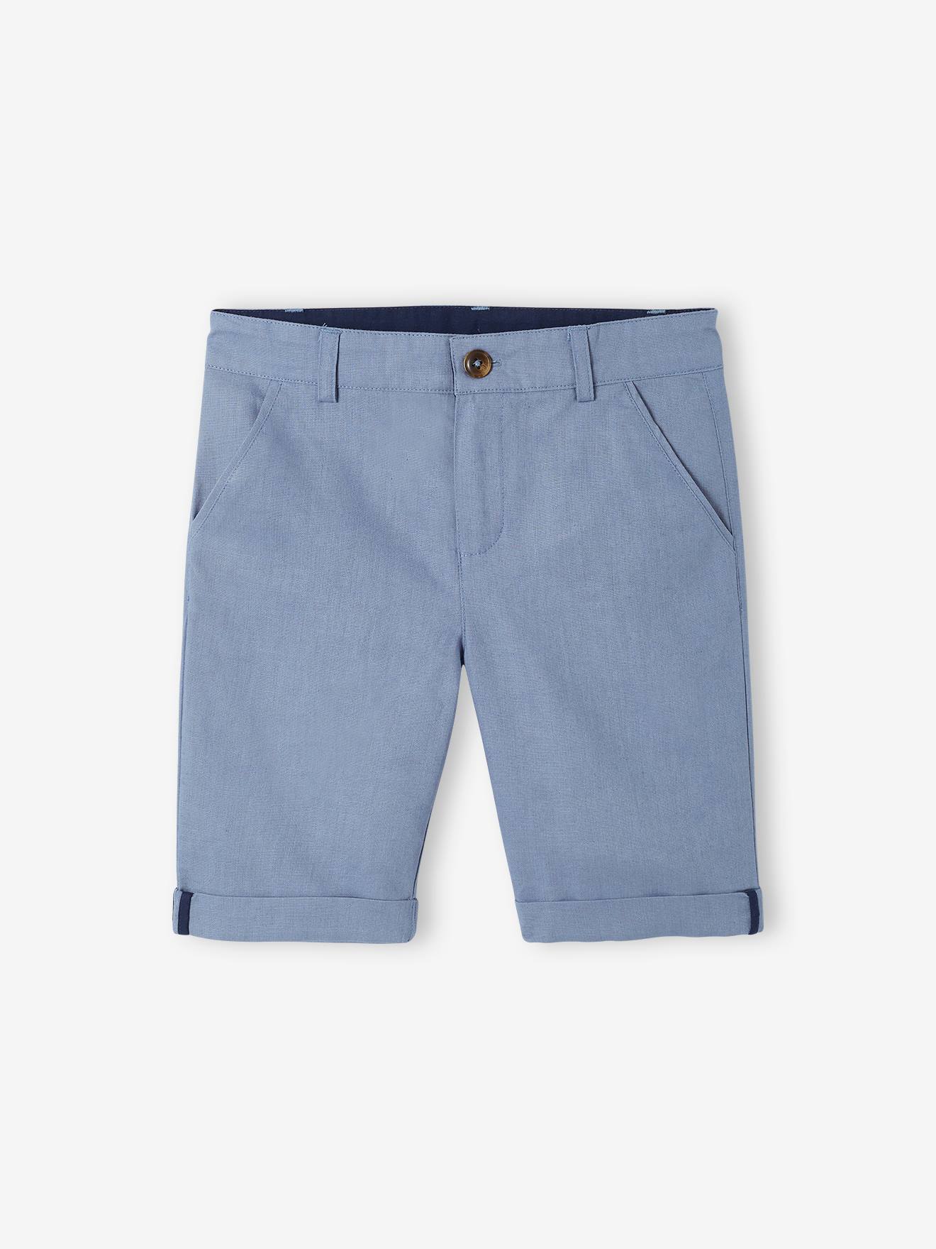 Bermuda azul de algodão e linho para meninos