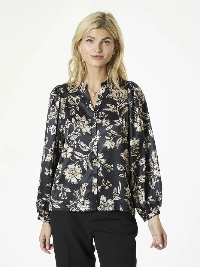 Neo Noir Nani Canvas Flower Blouse Dark navy