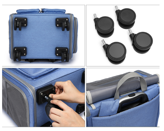 (43x30x41cm) Haustier Reise Trolley Transport Rucksack mit Rollen für Hunde / Katzen - Braun