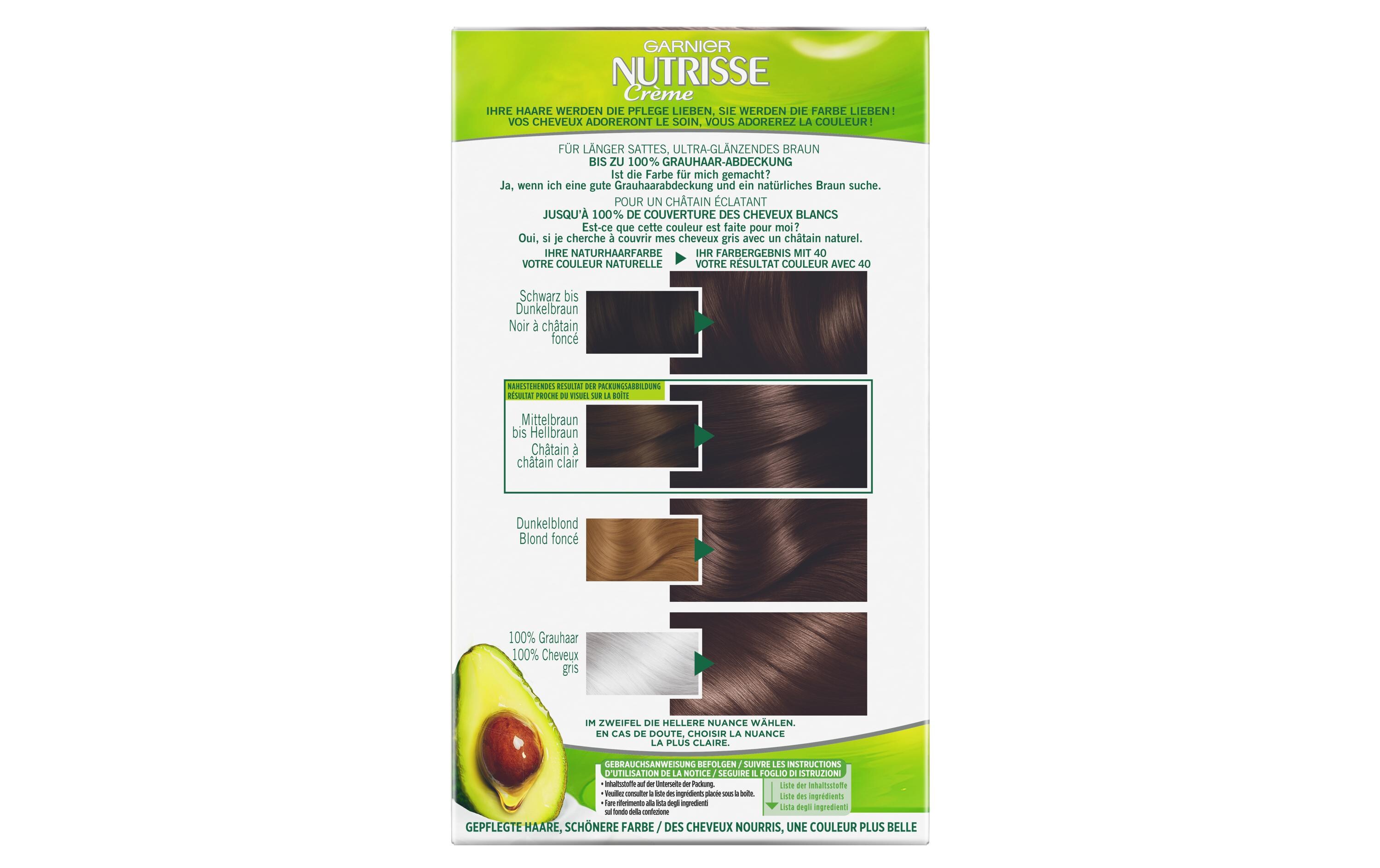 Haarcoloration Nutrisse Crème 40 BraunHaarfarbe verleiht dem Haar seidig strahlenden Glanz