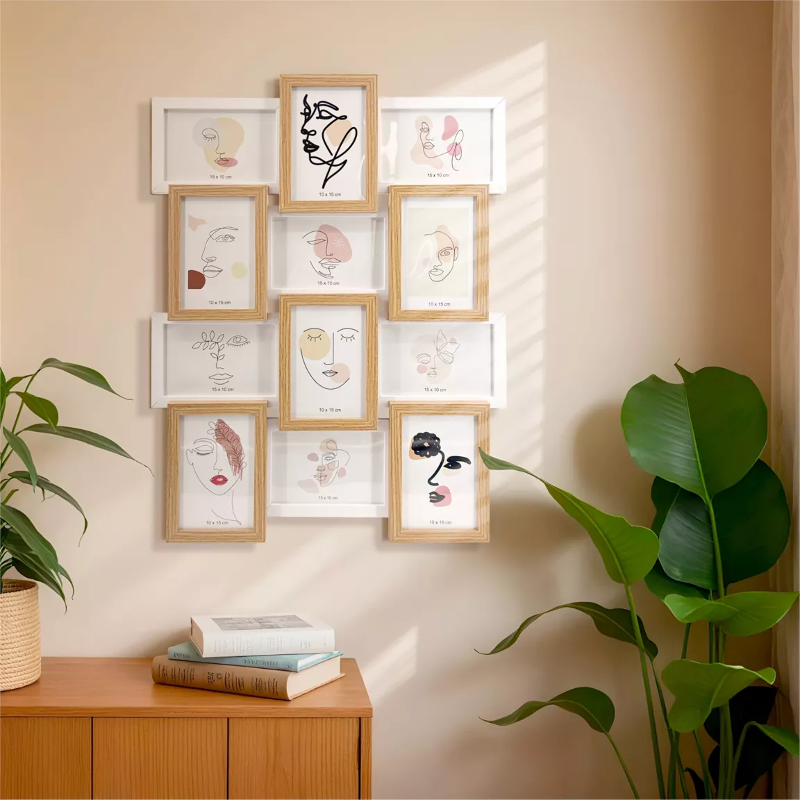 Pêle-mêle mural 12 photos bois (H59 cm) Zola Beige