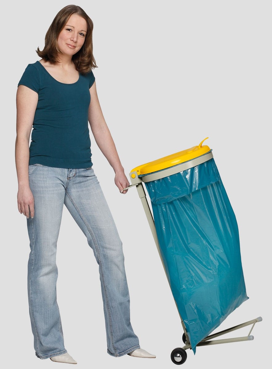 PROREGAL Robuuste afvalbak voor recycling, 1 compartiment, verrijdbaar met wielen, 120 liter, HxBxD 92 x 50 x 44 cm, staal, grijs/geel