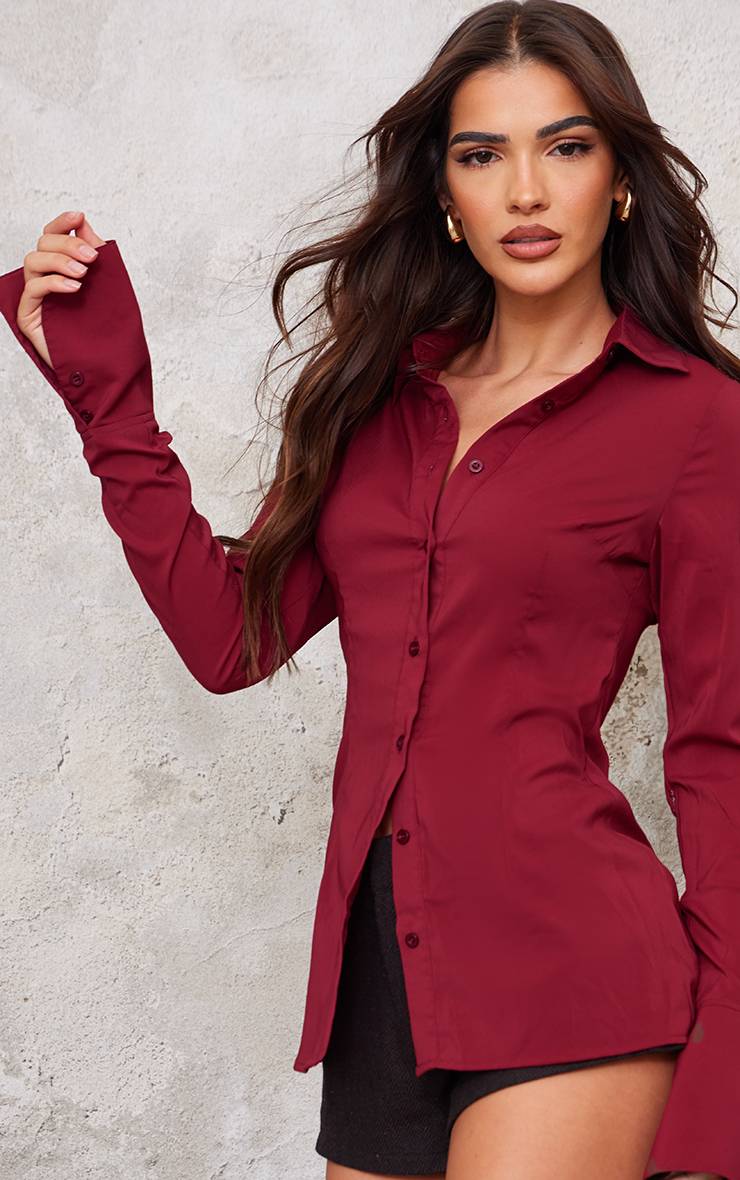 Rouge Marron Chemise Ajustée En Mousseline