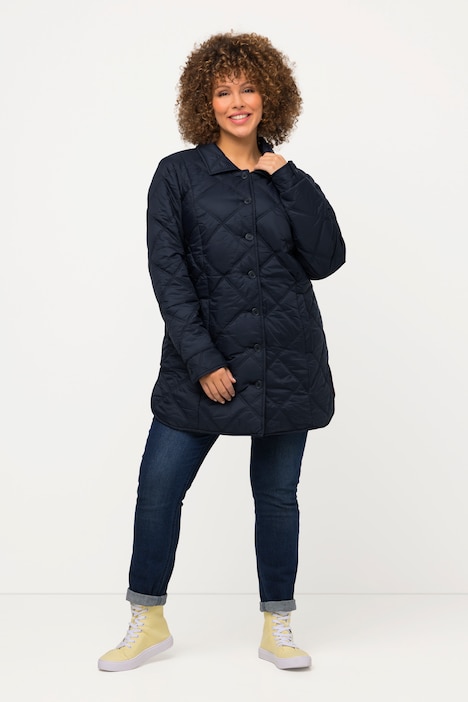 Steppjacke, dekoratives Futter, Hemdkragen, Saumschlitze
