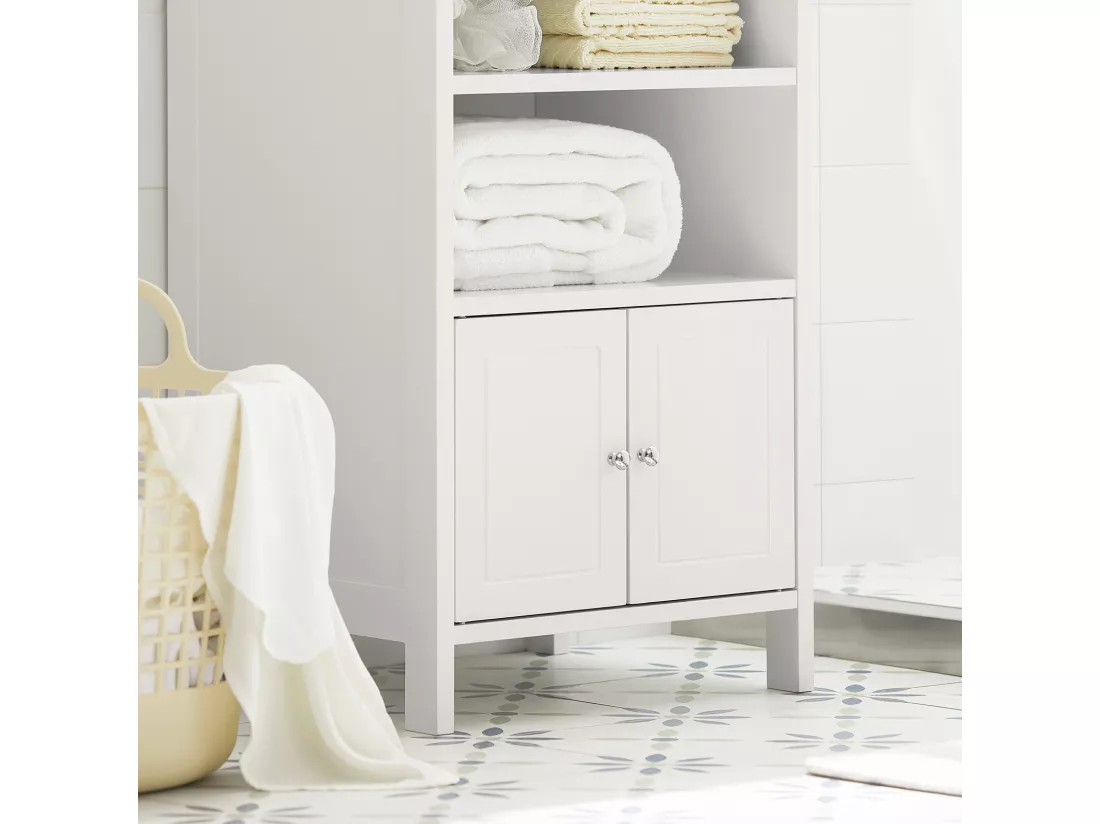 Meuble Bas De Salle De Bain Commode Armoire De Rangement Sur Pied Avec 3 Étagères 2 Portes, BZr56-w