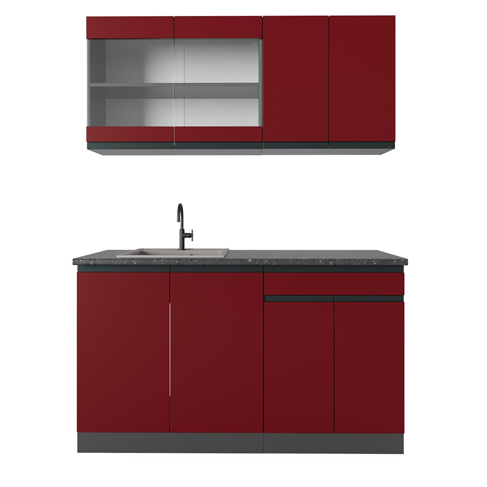 Vicco Küchenzeile Küchenblock Einbauküche R-Line J-Shape Anthrazit Rot 140 cm modern Küchenschränke Küchenmöbel