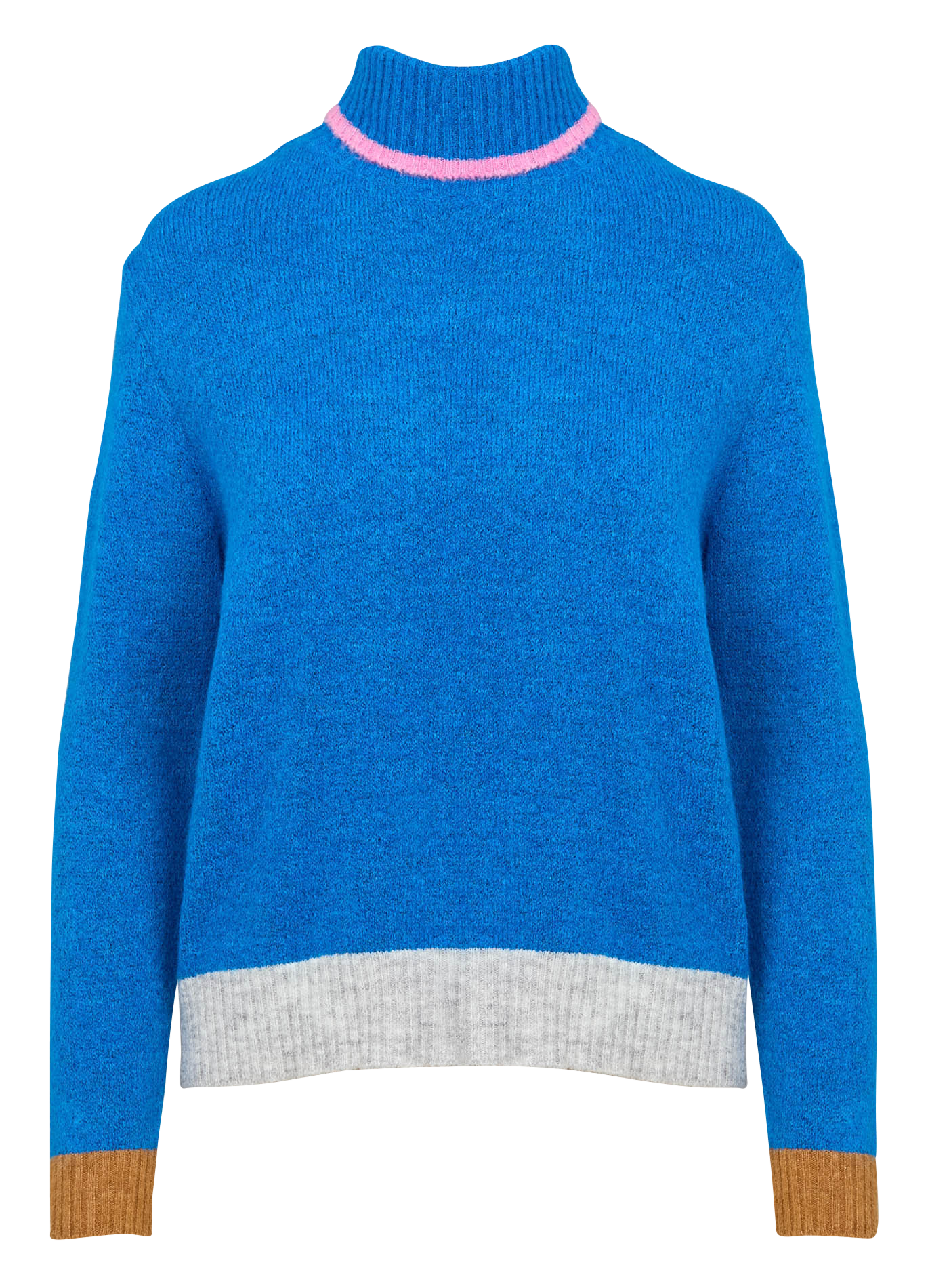 PRINCE - Pull droit col roulé contrasté | Bleu