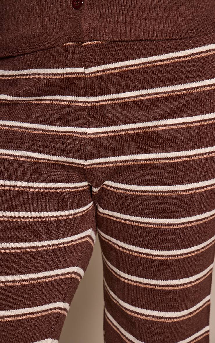 Chocolat Pantalon Large Grande Taille En Maille Compacte À Rayures