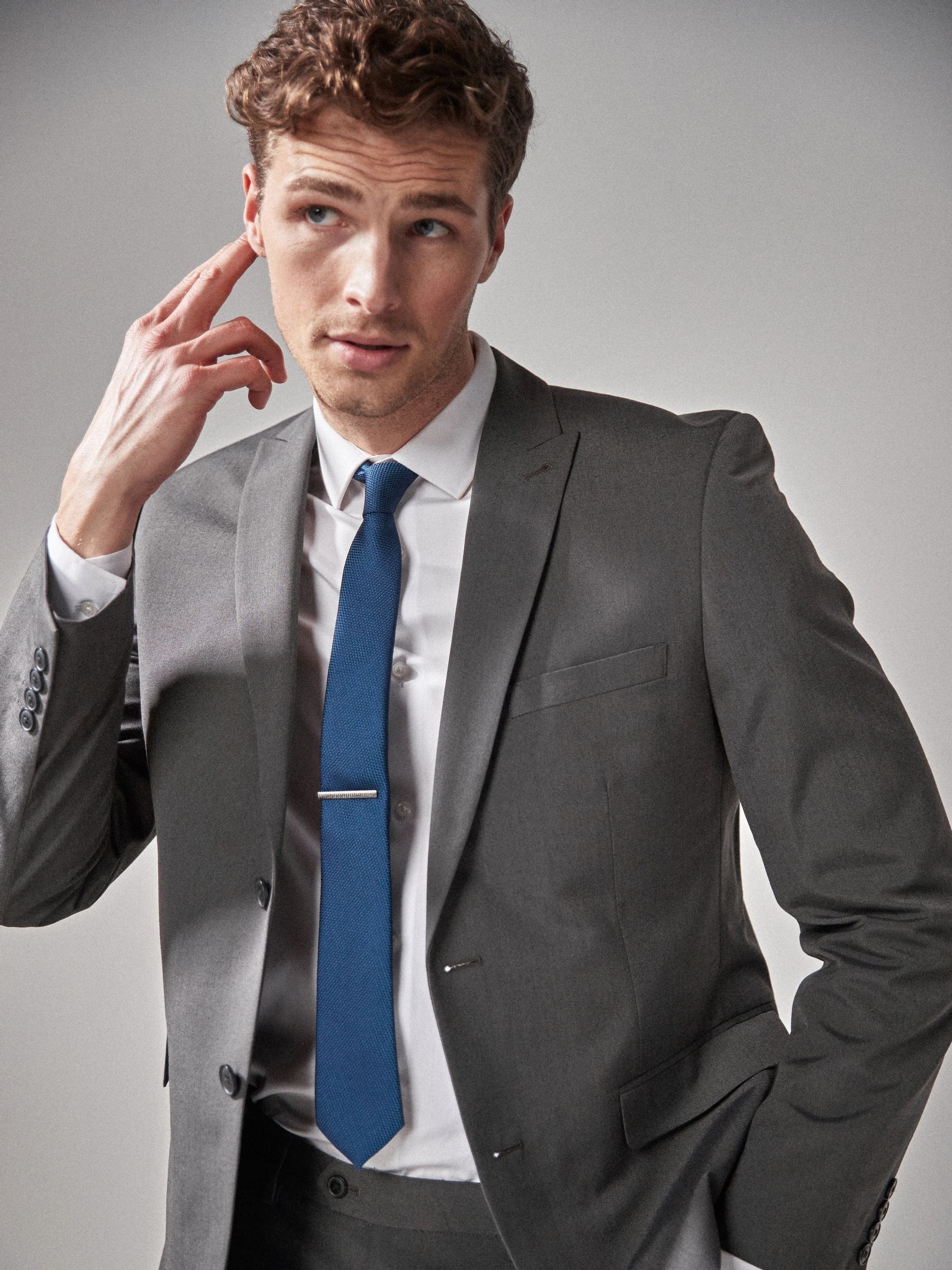 Antraciet - Tailored fit - Kostuum met twee knopen: colbert