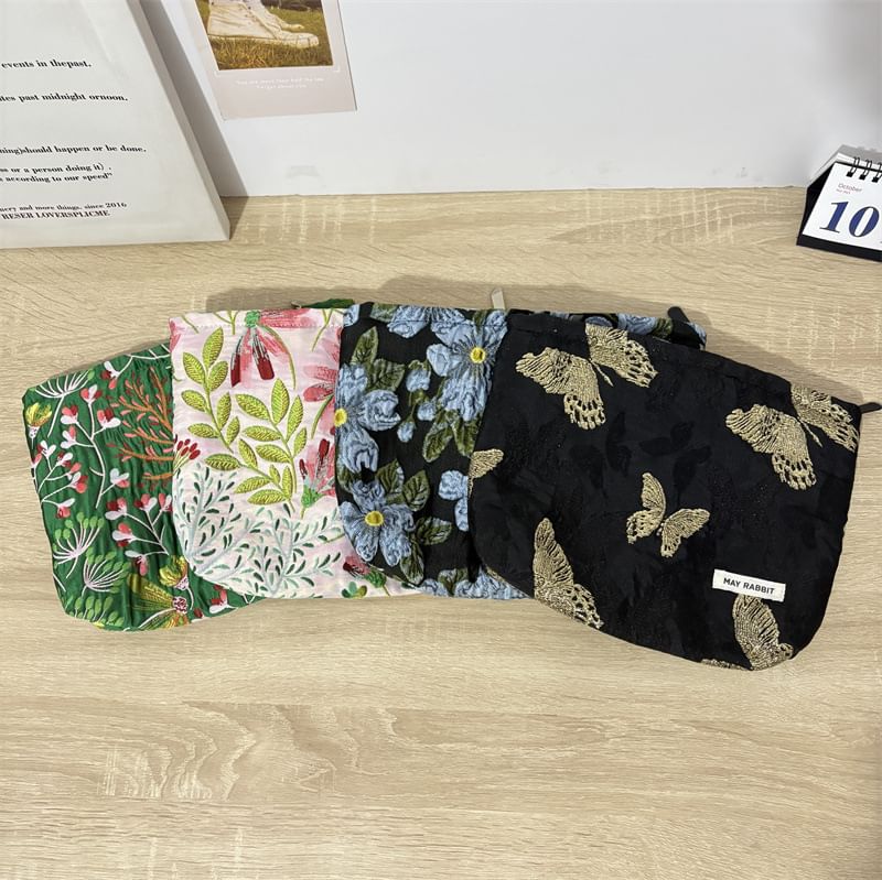 Milha - Make-uptasje / Lippenstifttasje van stoffen met geborduurde bloemen (verschillende ontwerpen)