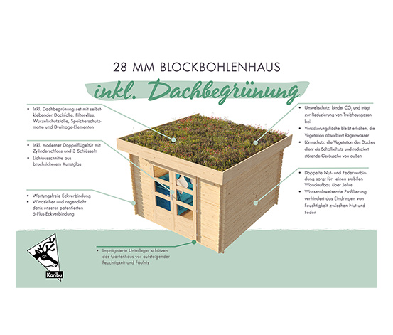 Karibu Gartenhaus mit bepflanzbarem Dach, 28 mm »Nature 3«