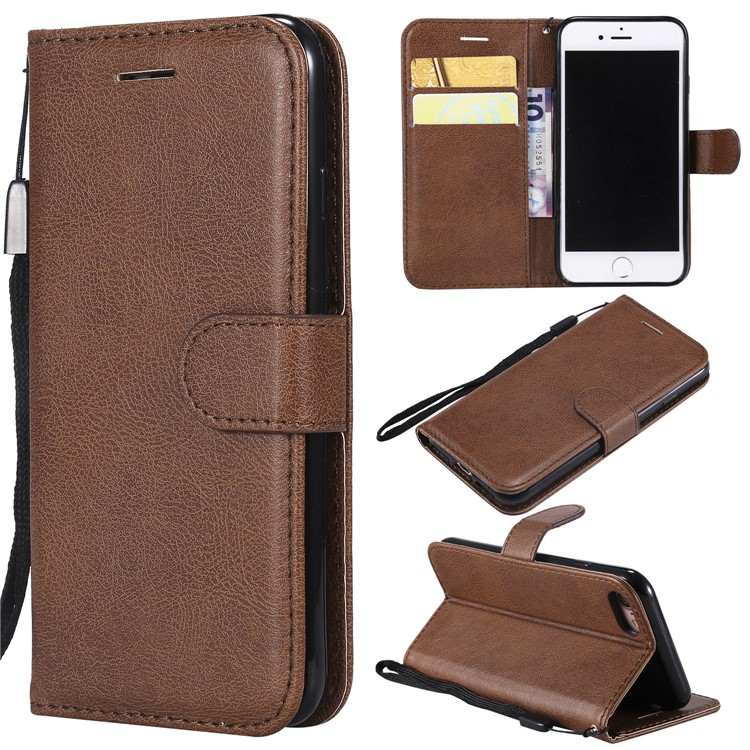 iPhone SE (2022/2020) / 8 / 7 Leder Tasche Flip Cover mit Kartenfach   Handschlaufe - Braun