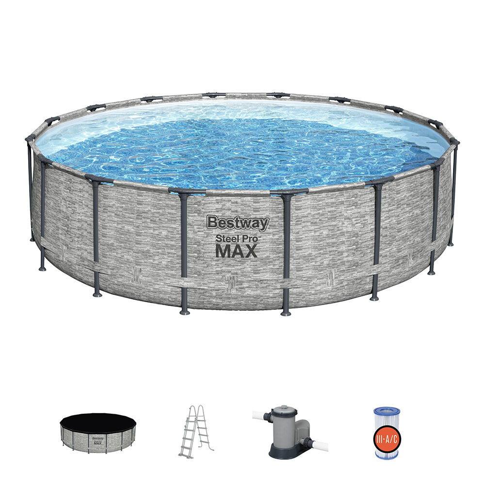 Piscine hors sol ronde Steel Pro Max™ Bestway motif pierre Ø488xH122cm