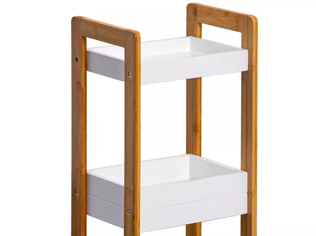 Étagère en échelle Meuble de salle de bain 3 étagères MDF Bambu Blanc