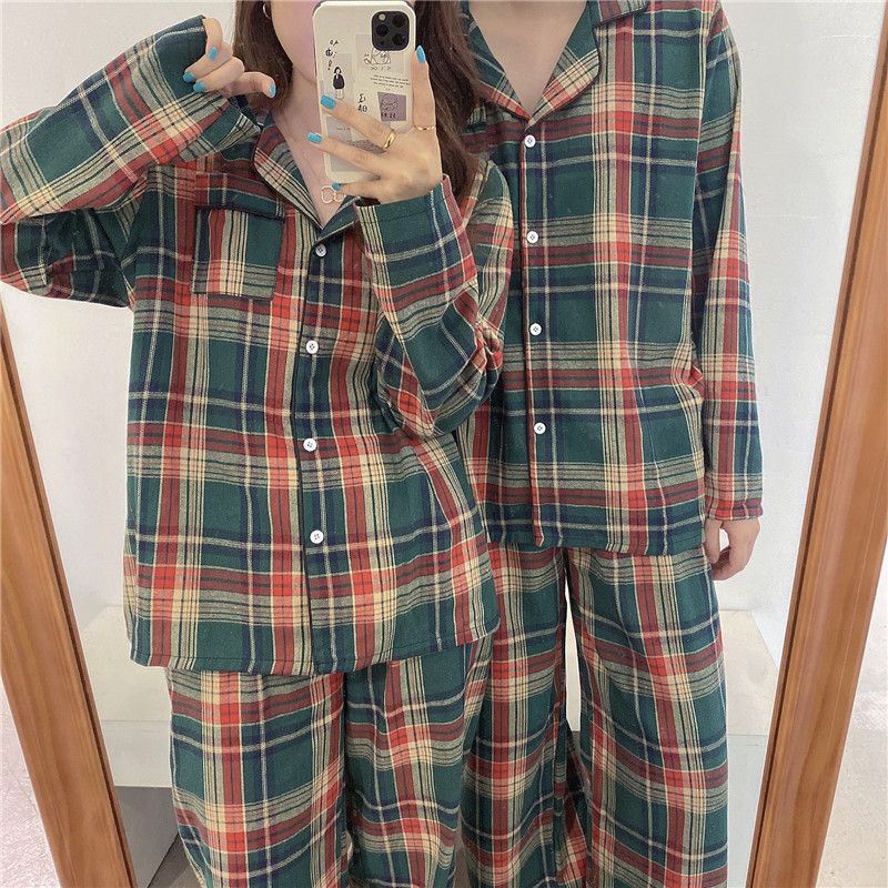 Gecko - Bijpassende pyjamaset voor koppels: geruite top + broek