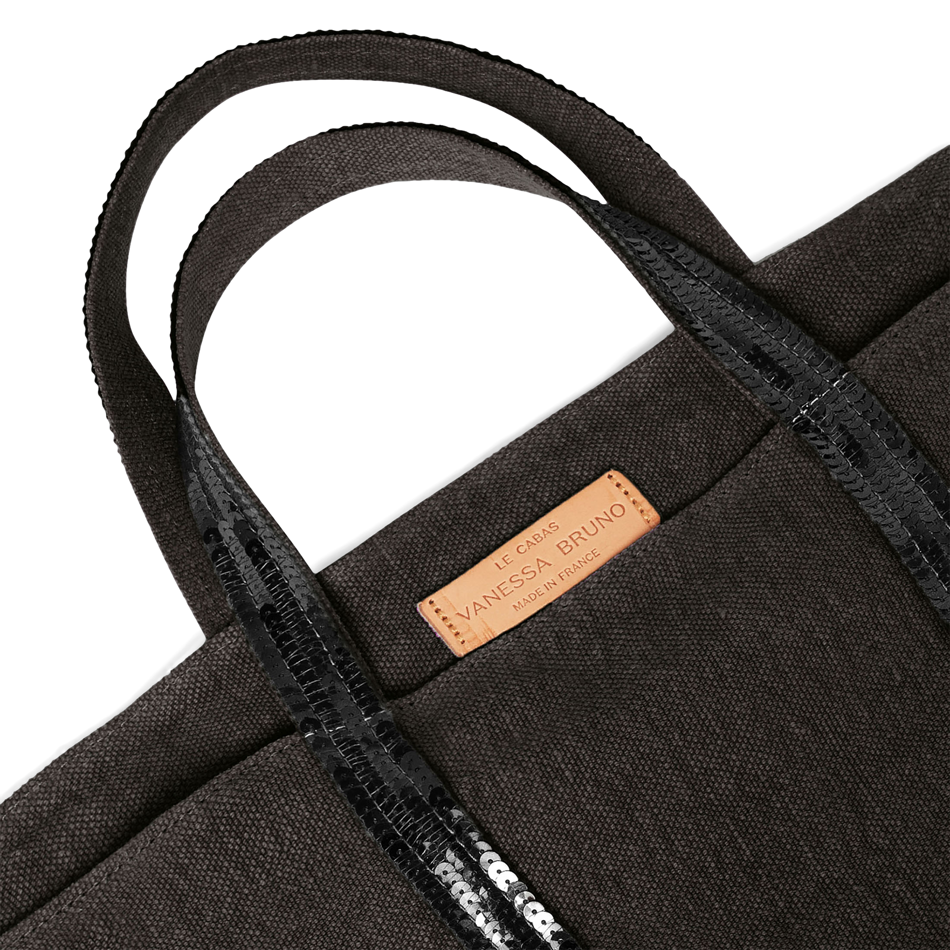 Cabas M brodé avec sequins en lin | Marron