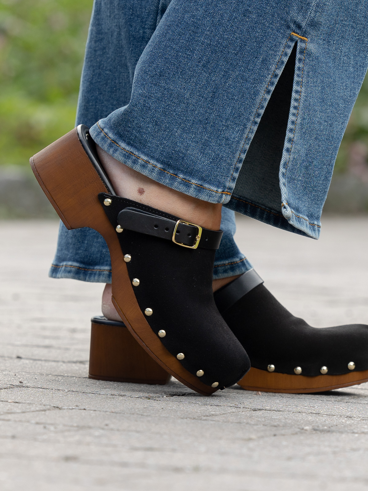 Clogs Suede Leather Black - Trapes Sko