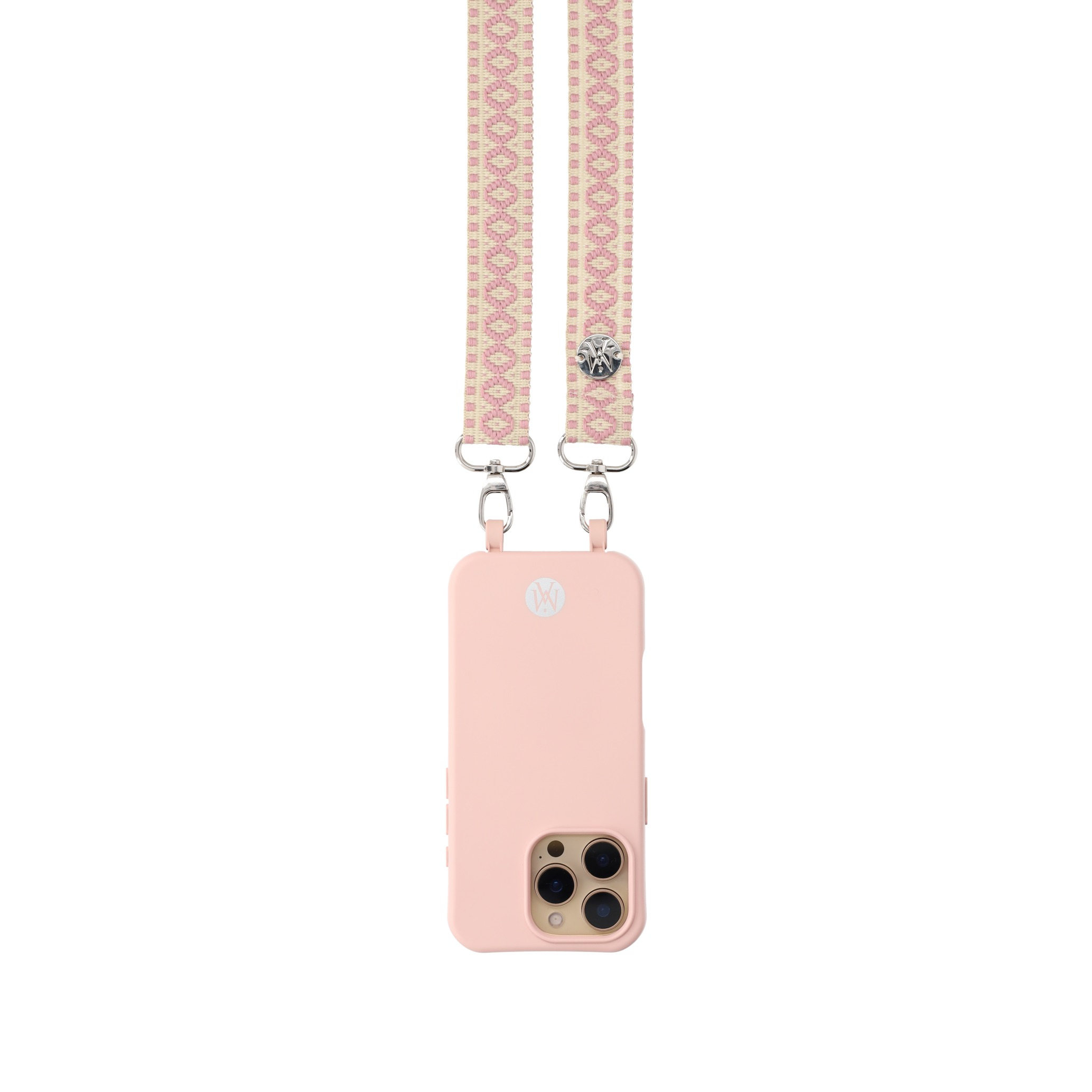 Handyband Handgemachtes Umhängeband für Handyhüllen Indian Silver - Base Ecru / Dusty Pink Assos