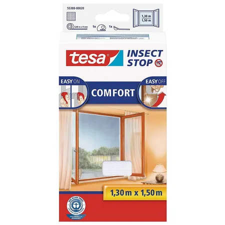 tesa insect stop comfort Fliegengitter für Fenster 1,30 x 1,50 m, weiß