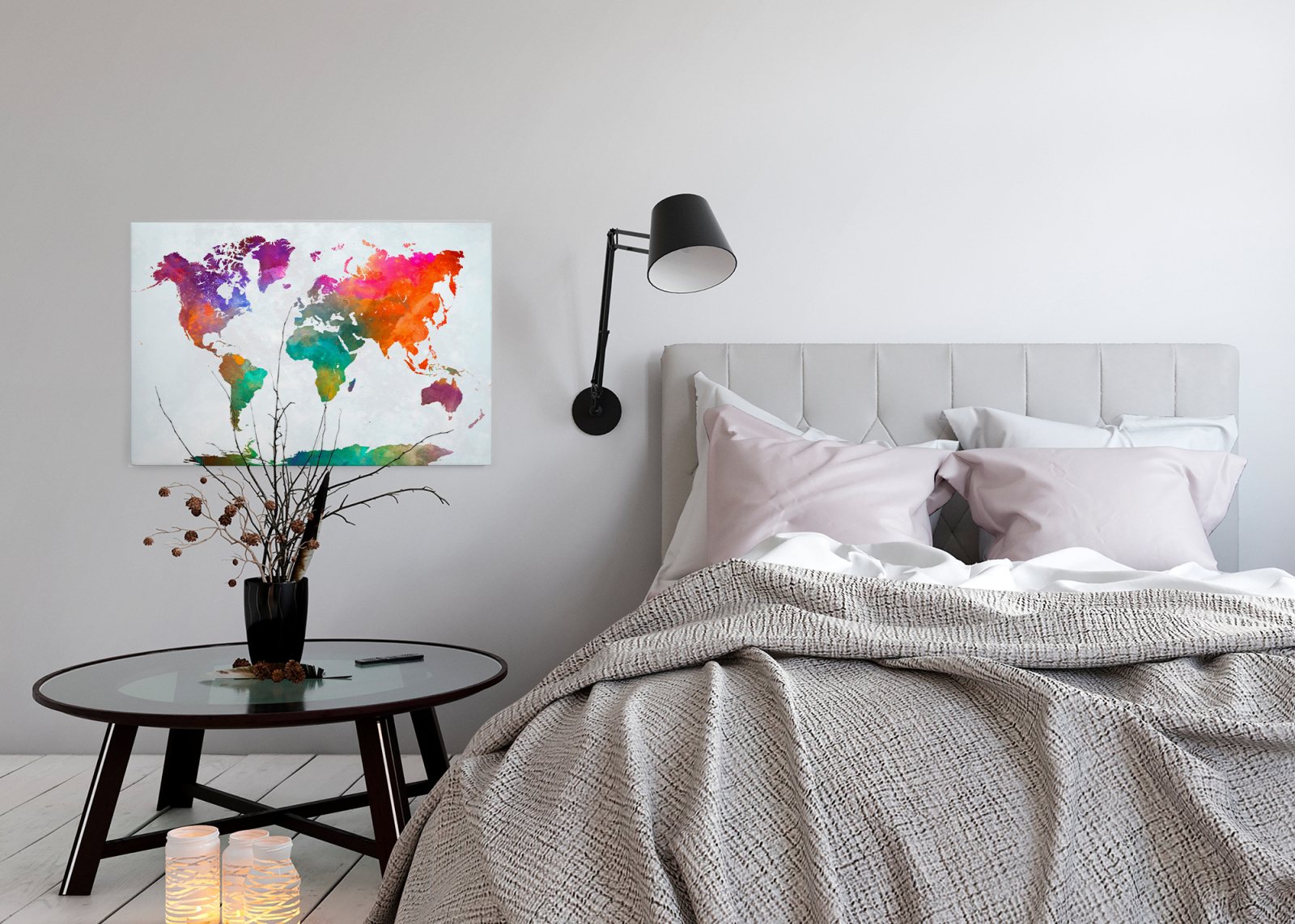 Leinwandbild WELTKARTE - bunt - 90x60 cm