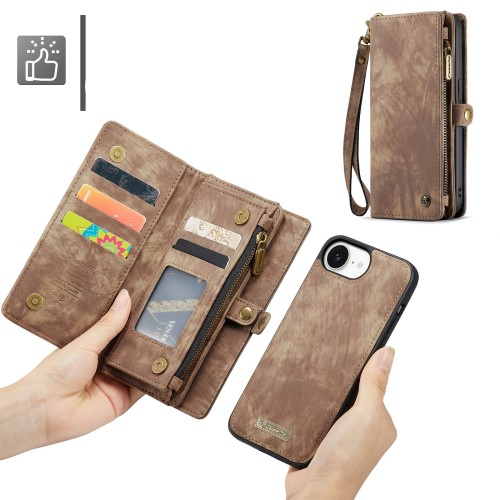 iPhone 16e 2in1 Leder Tasche   Magnet Hardcase Karten Etui - Braun