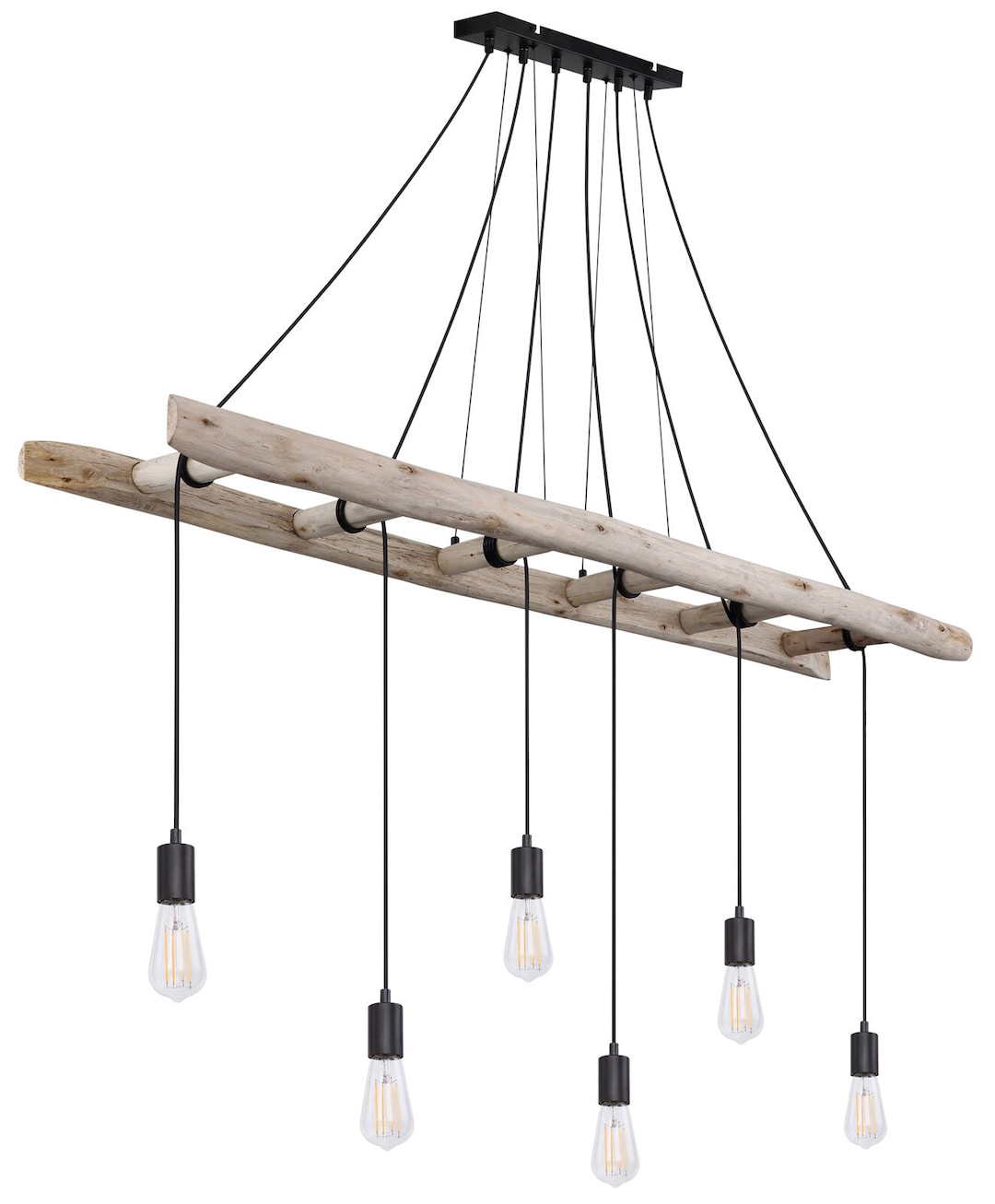 GLOBO Retrofit Balkenpendel Irmgard schwarz /Holz 160x30cm H192cm