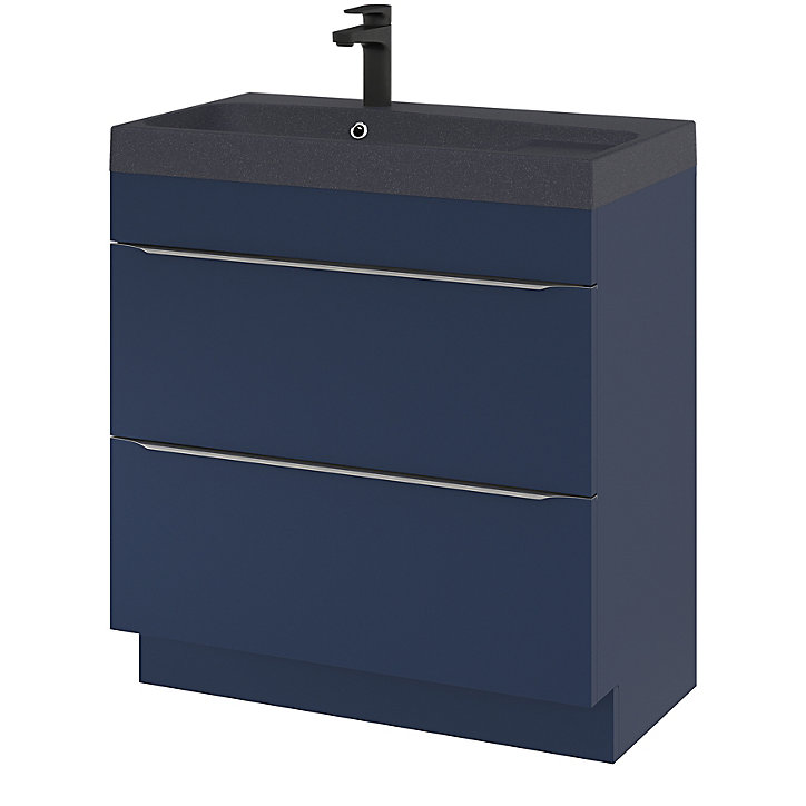 Ensemble salle de bains l.80 cm meuble à poser Imandra bleu nuit mat + plan vasque résine noir