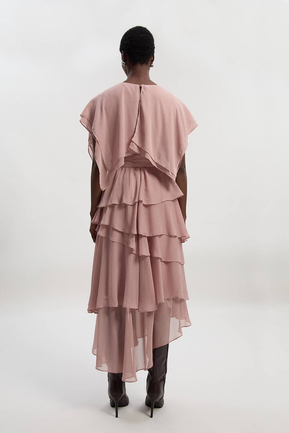 KarenMillen Robe longue en mousseline tissée avec détails à volants