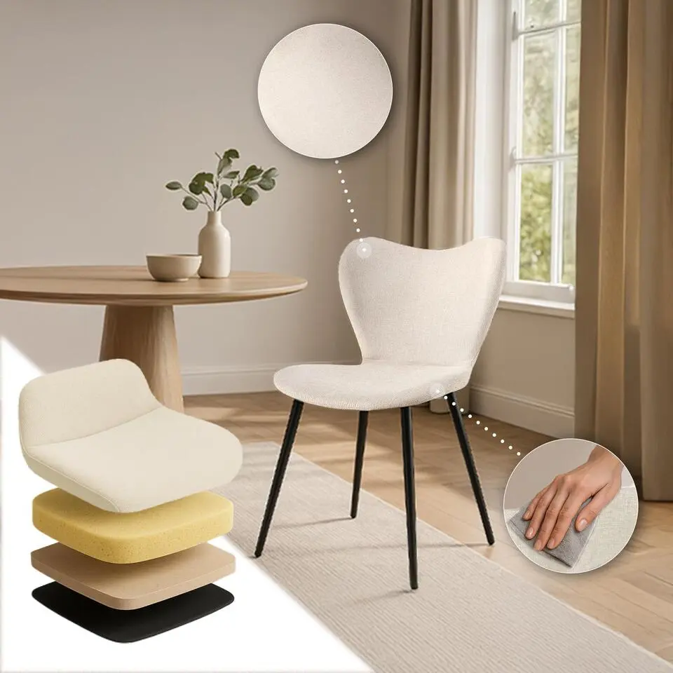 CLP Eetkamerstoel Maika zwart Frame - Stof - creme