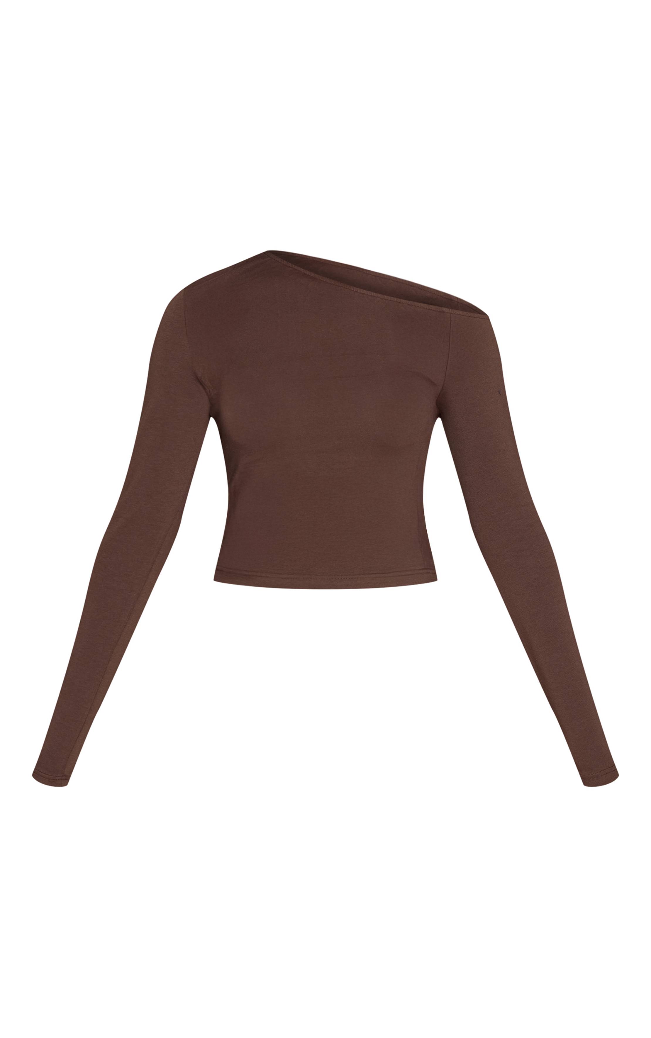Sable Top Asymétrique Petite À Manches Longues Double Couche Contrastée