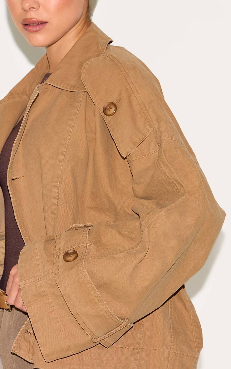 Taupe Trench-coat En Toile À Détail Cache-cœur
