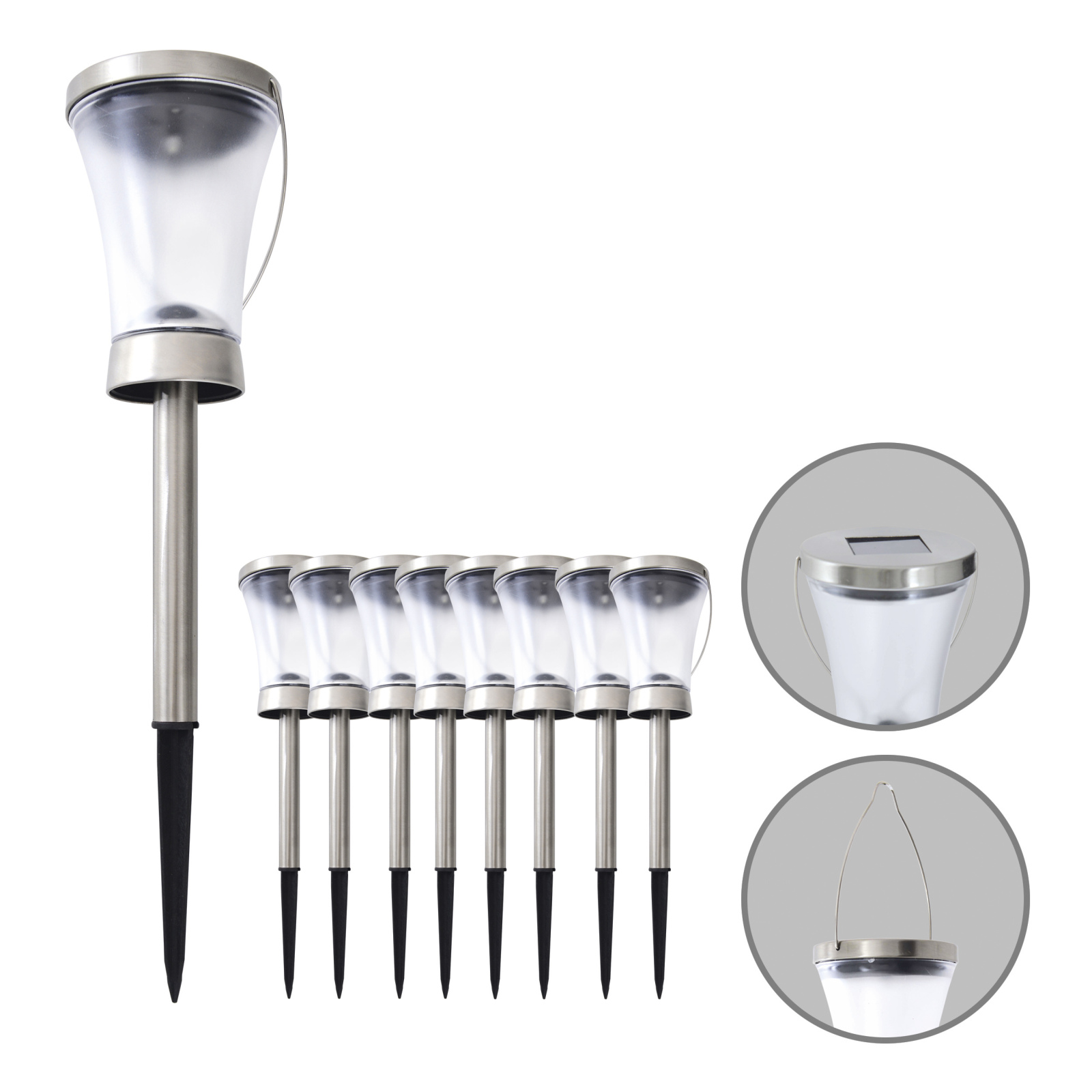 8er-Set LED-Solarleuchten - stahl-blank - 39,5 cm