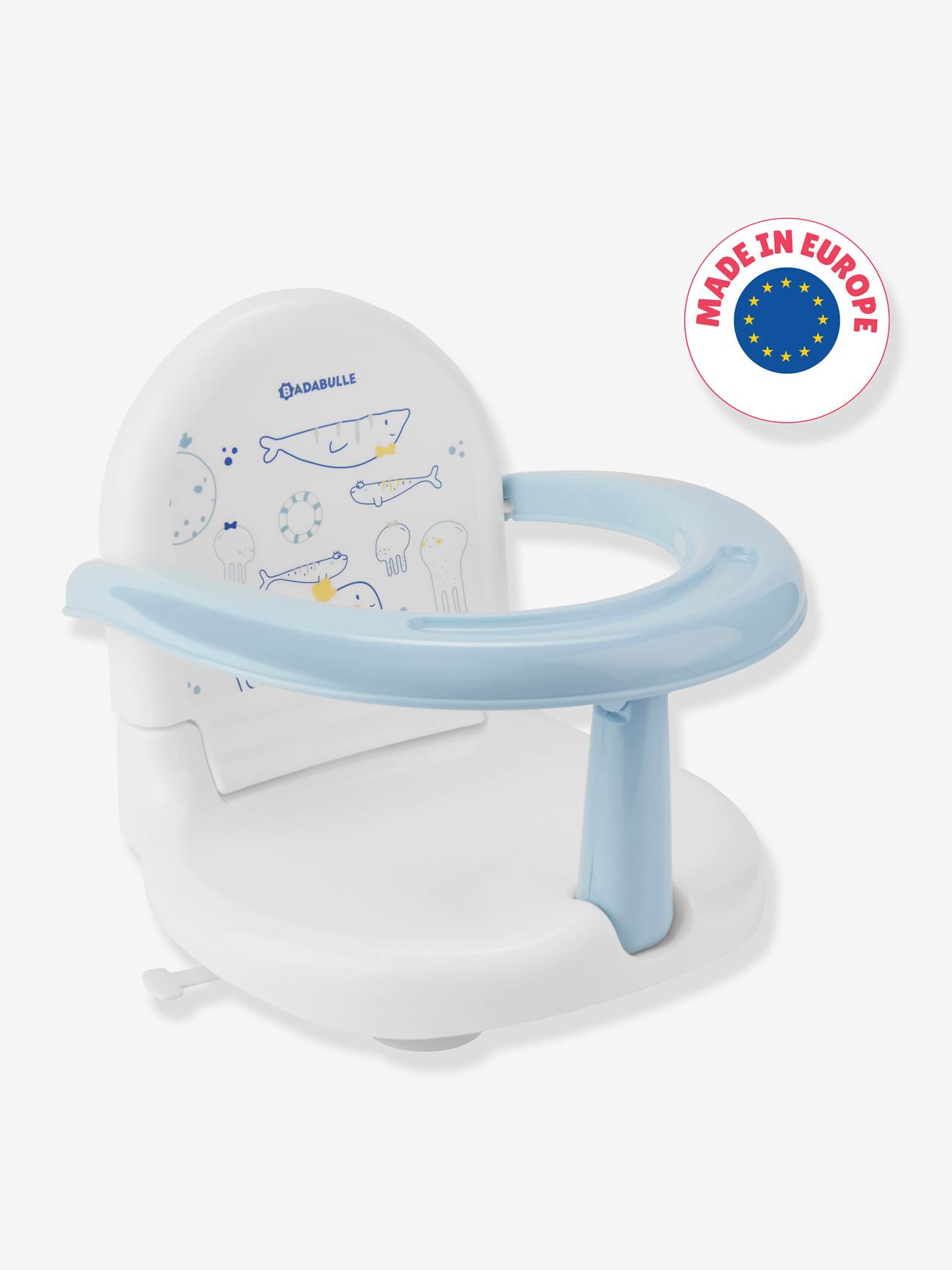Cadeira de banheiro dobrável BADABULLE, modelo Guaxinim Branco Claro Simples