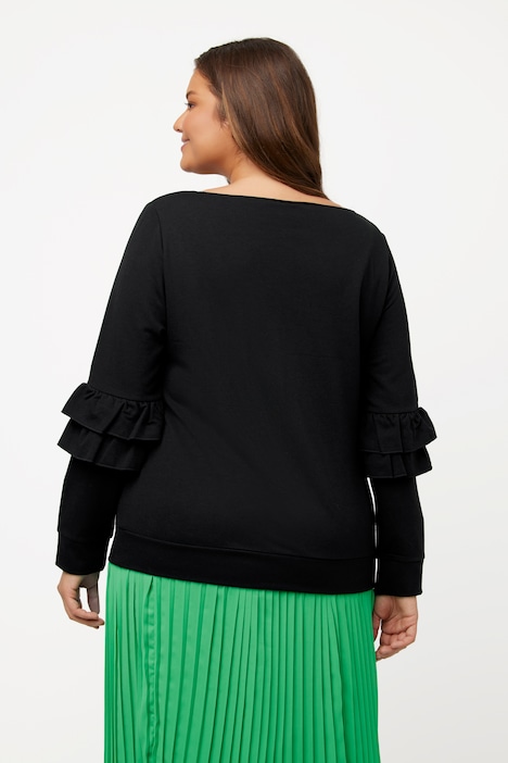 Sweatshirt, Rüschen, V-Ausschnitt, Langarm