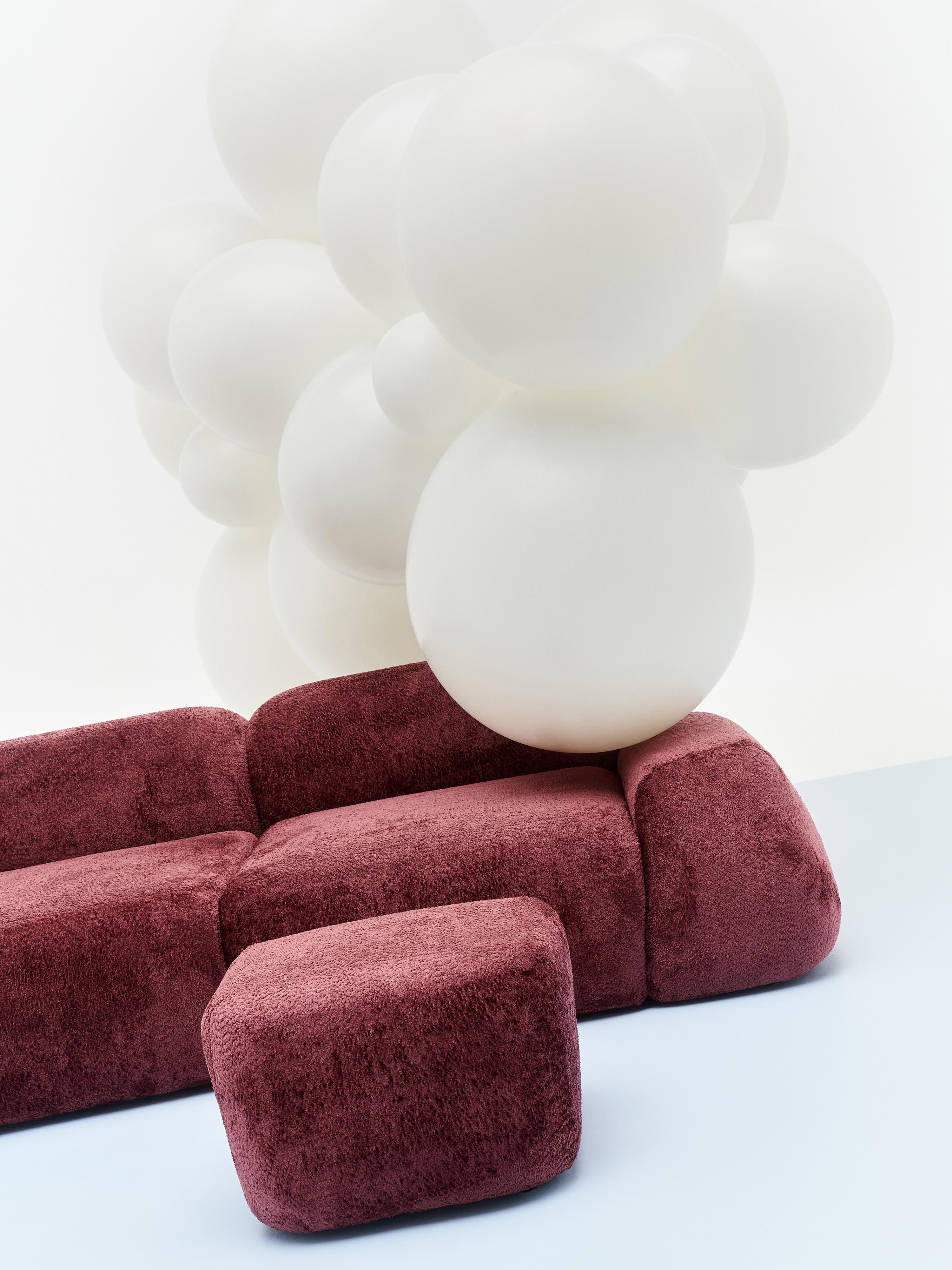 Modulaire hoekbank Wolke (4-zits) van teddy-bouclé