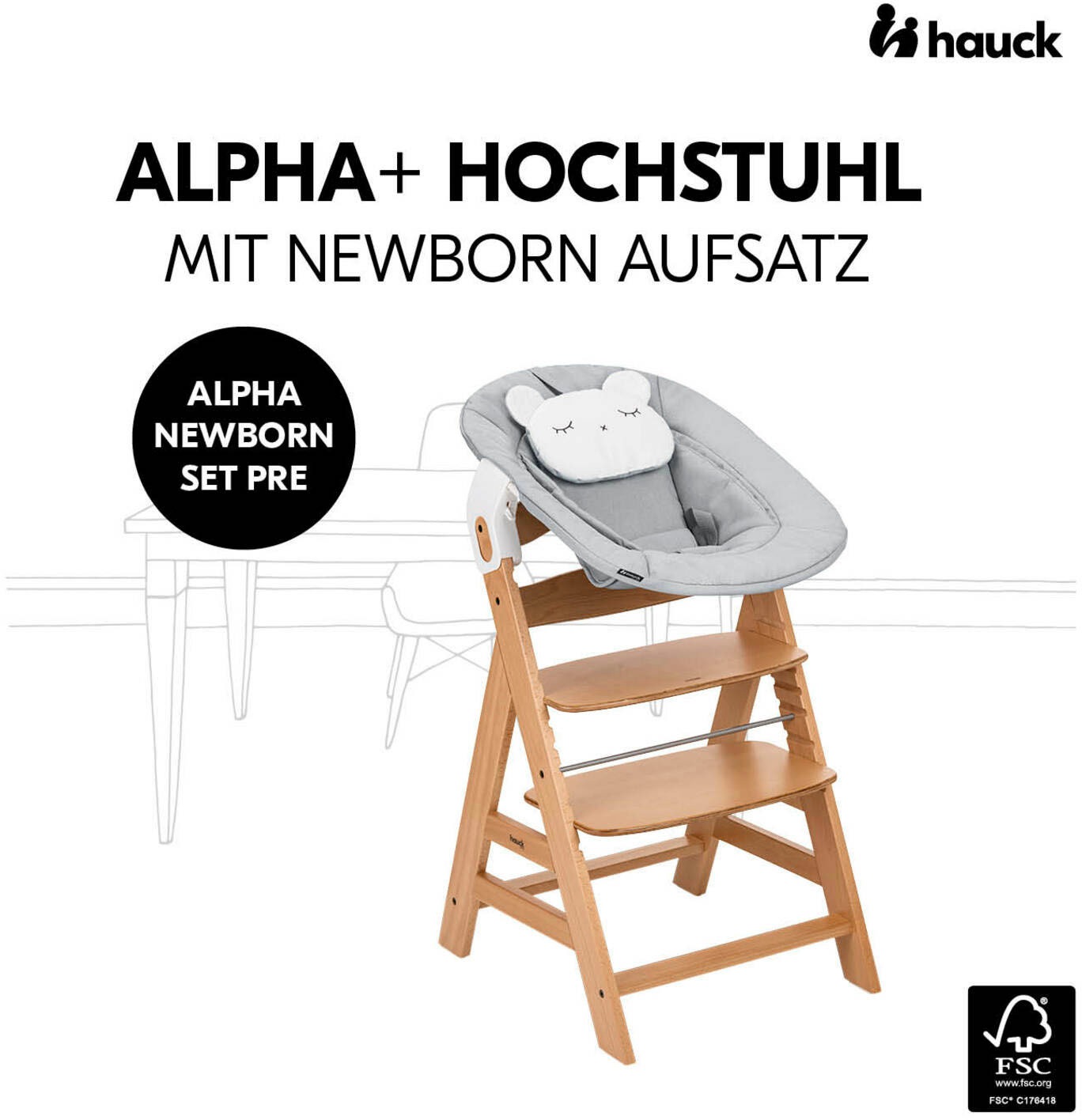 Hauck Hochstuhl »Alpha Newborn Pre, Nature Grey« () mit Newborn Aufsatz