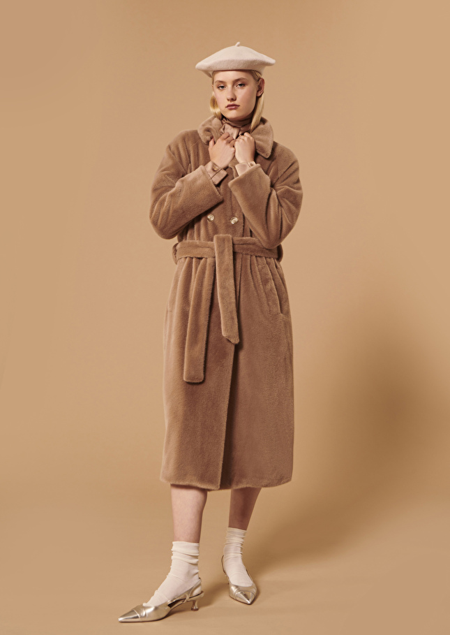 Trench-coat Isottabeige en fausse fourrure