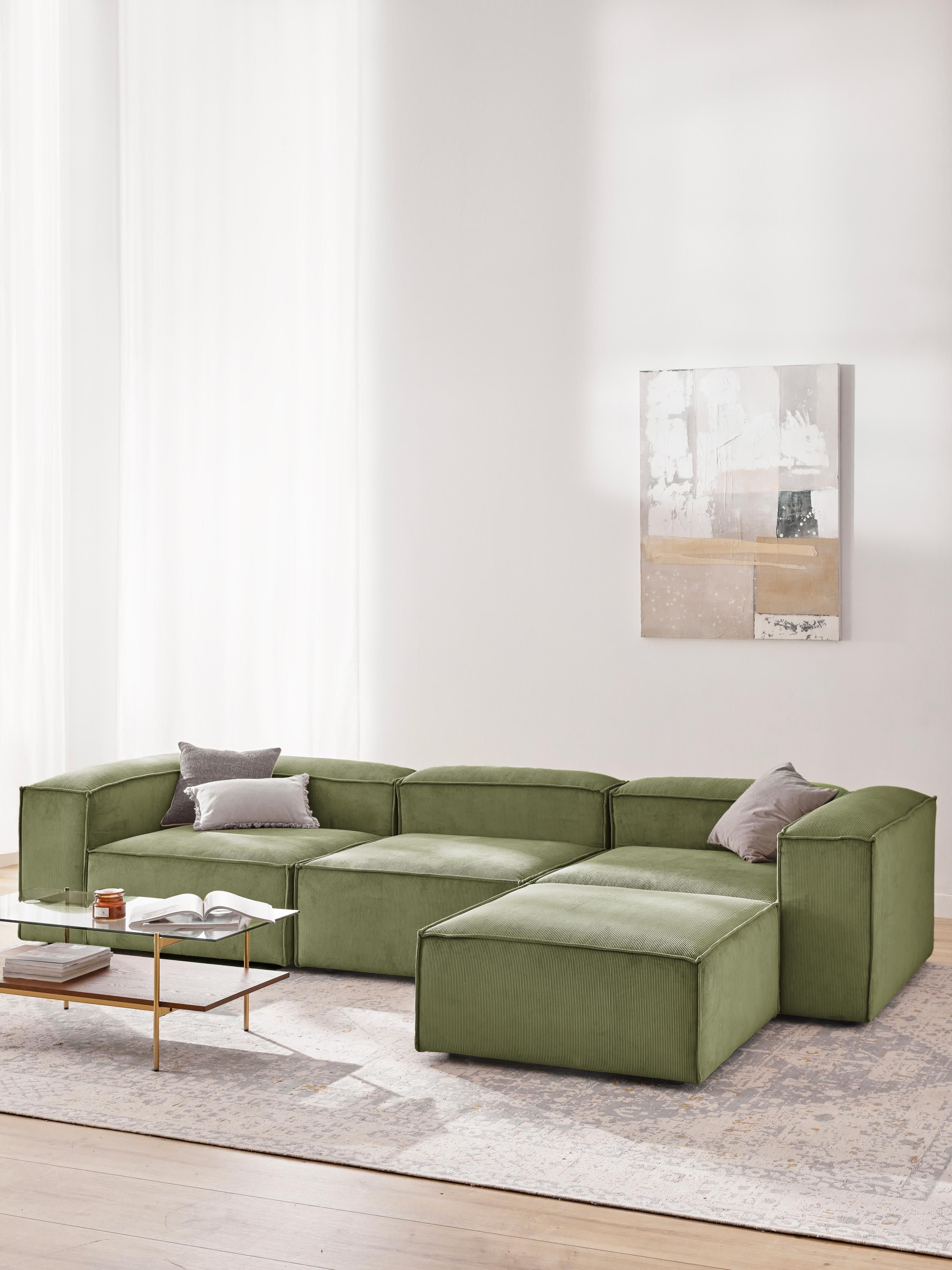 Modulaire bank Lennon (4-zits) van corduroy met poef (links/rechts)