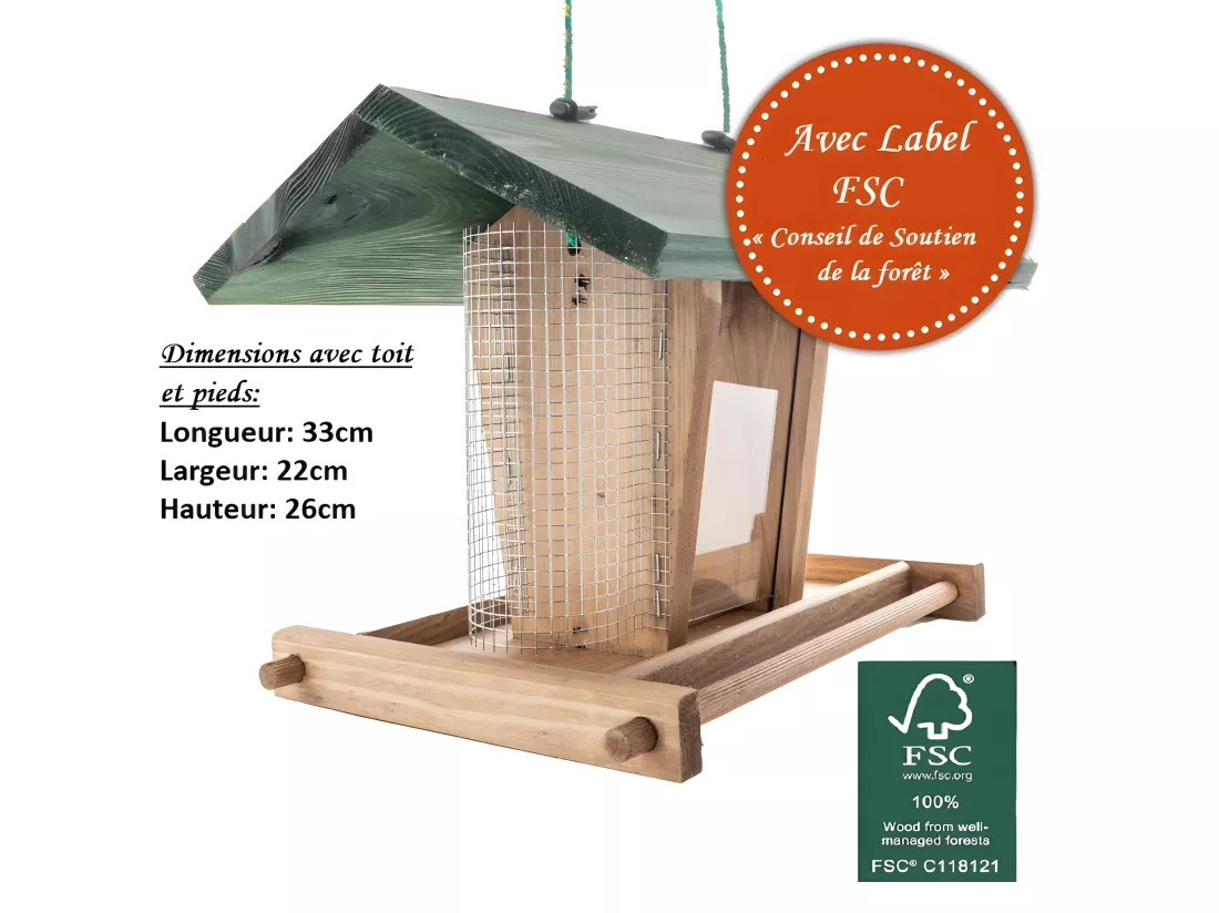 Mangeoire extérieur à suspendre pour oiseaux sauvages pour jardin balcon Distributeur de graines «325 Cabane marron-vert»