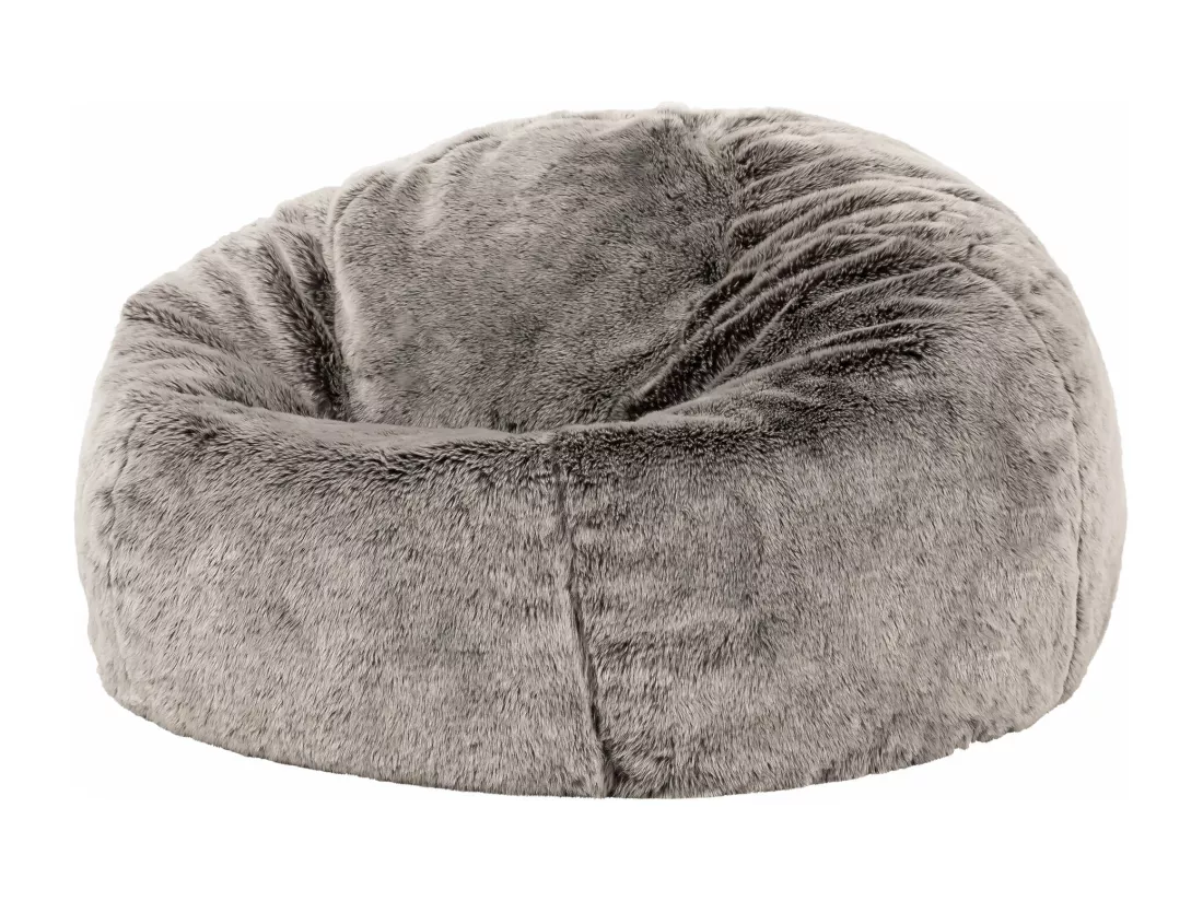 Pouf classique imitation fourrure gris loup
