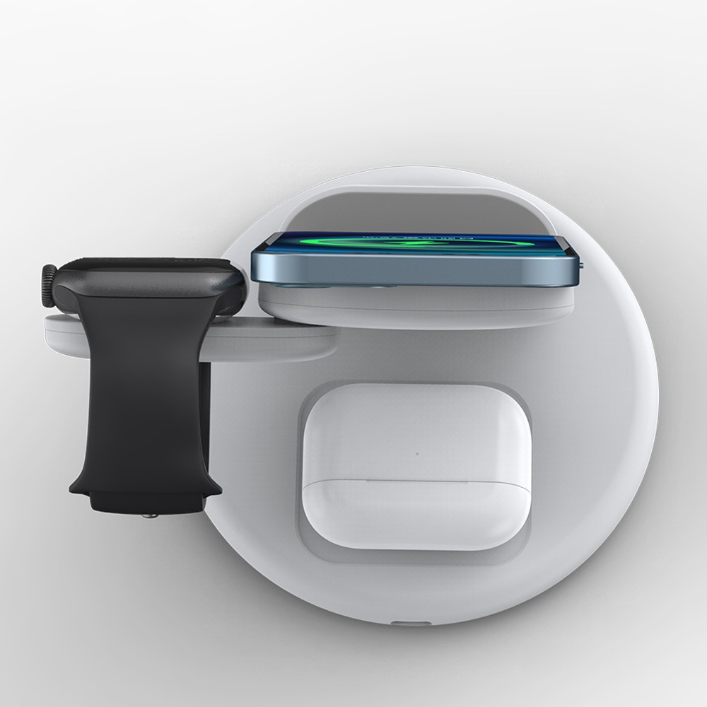 (15W) 3in1 Ladegerät Qi Wireless Charger für Apple iPhone / Apple Airpods / Apple Watch Ladestation - Weiss