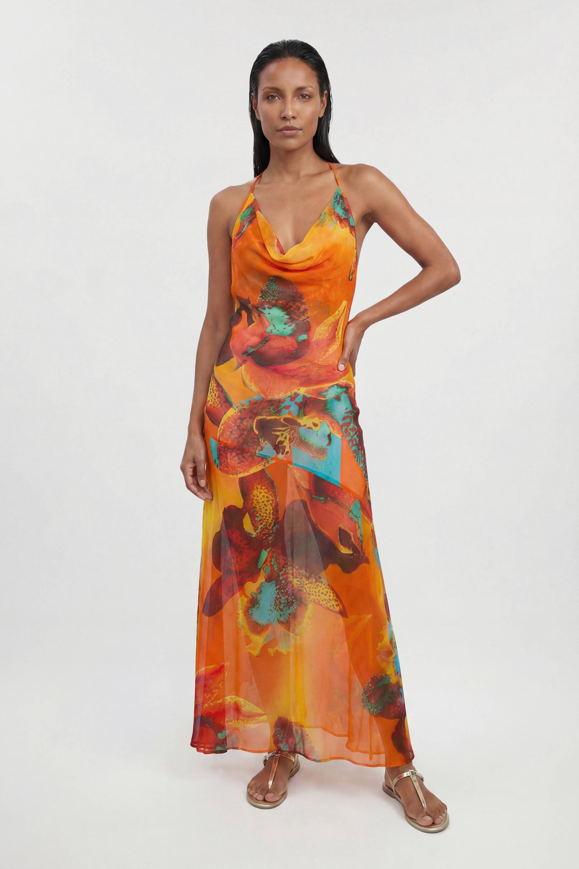 KarenMillen Robe Longue De Plage En Georgette De Viscose À Imprimé Floral Photographique
