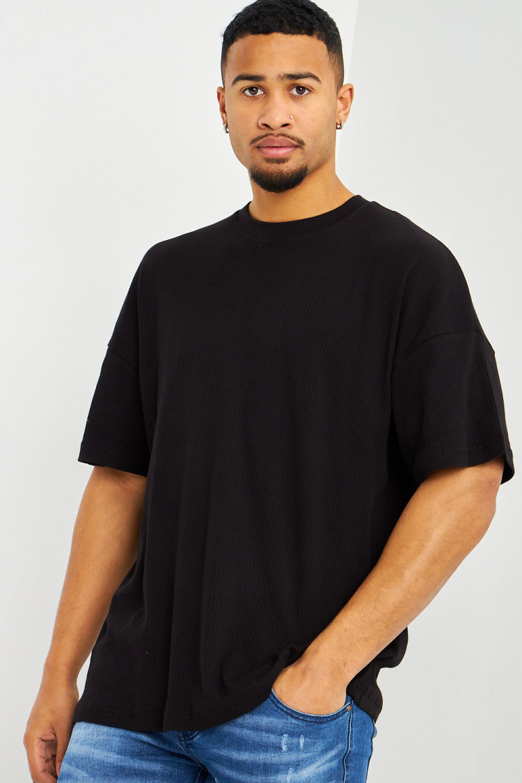 T-shirt côtelé oversize noir