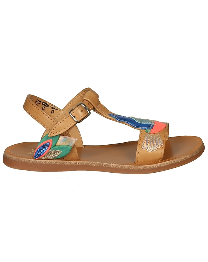 Leder-Sandalen PLAGETTE COLIBRI in cognac